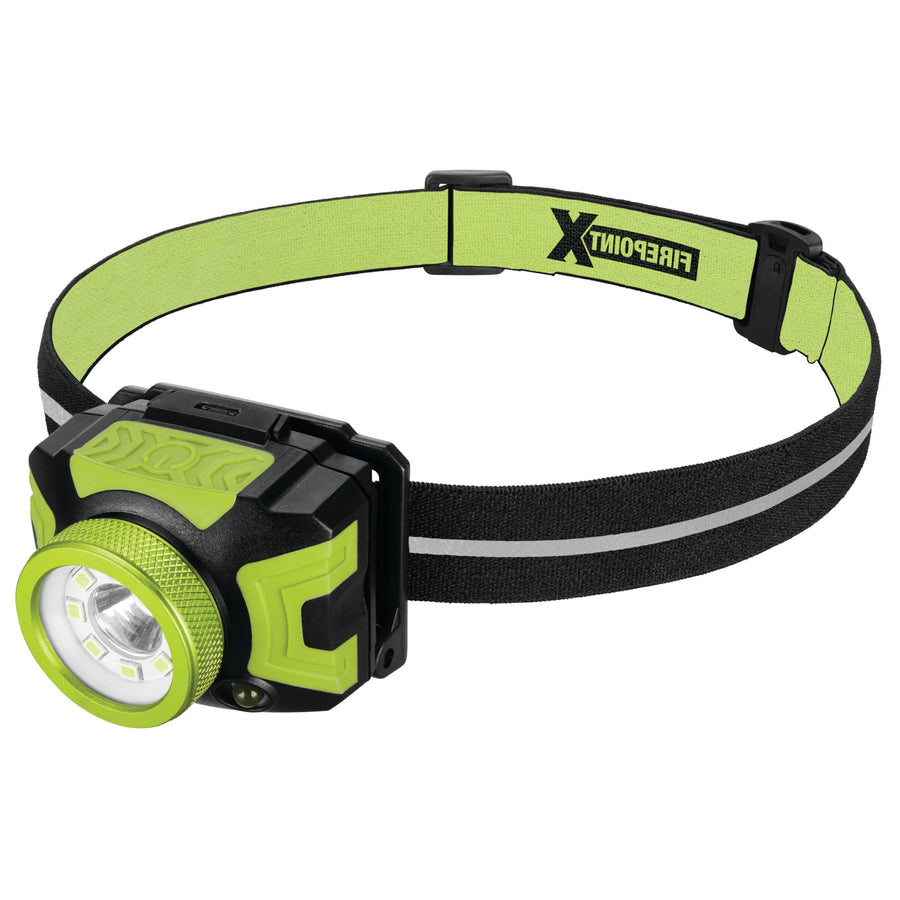 W2621 Performance Tool 500+LM Firepoint Dual-Power LED Headlamp - Adjustable Strap, UV Light, Spotlight, Area Light, Li-Ion, Green/Black