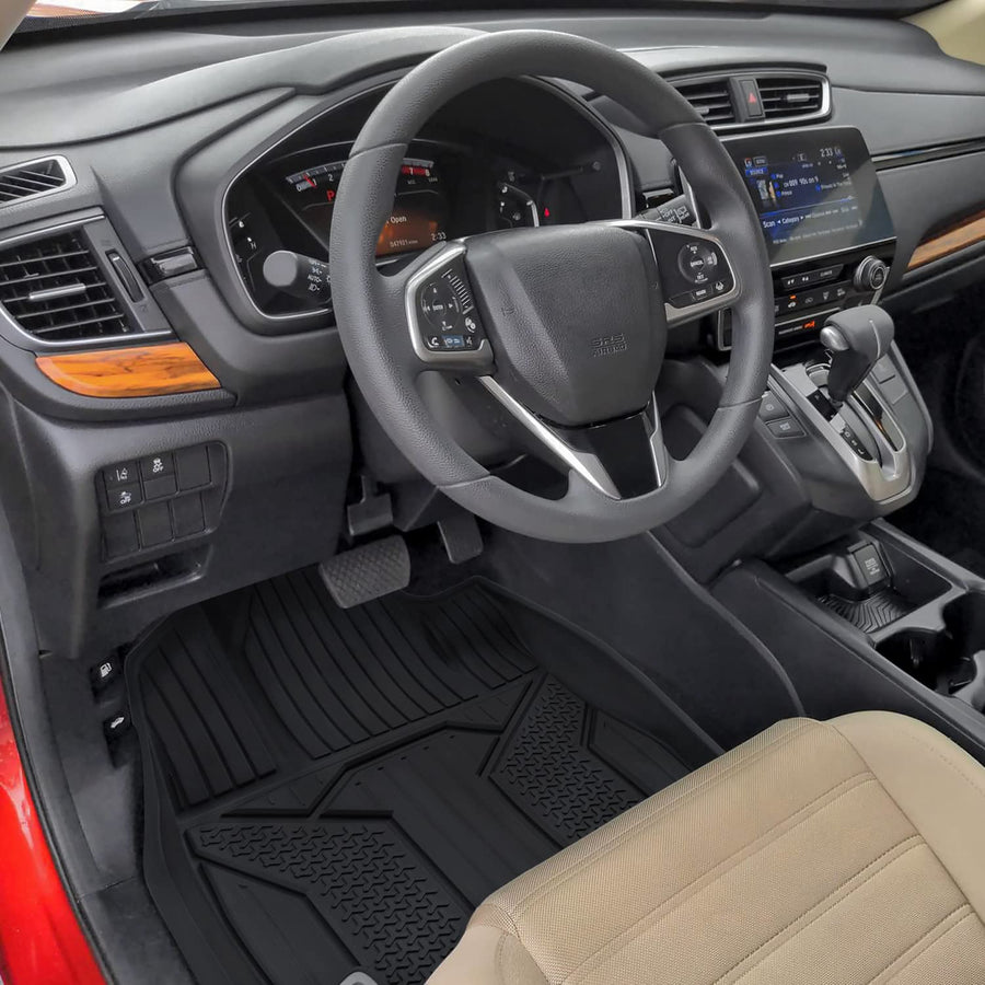 3PC Spec-D Tuning All-Weather Black Injection-Molded TPE Front+Rear Floor Mats Compatible with 2017-2022 Honda CRV