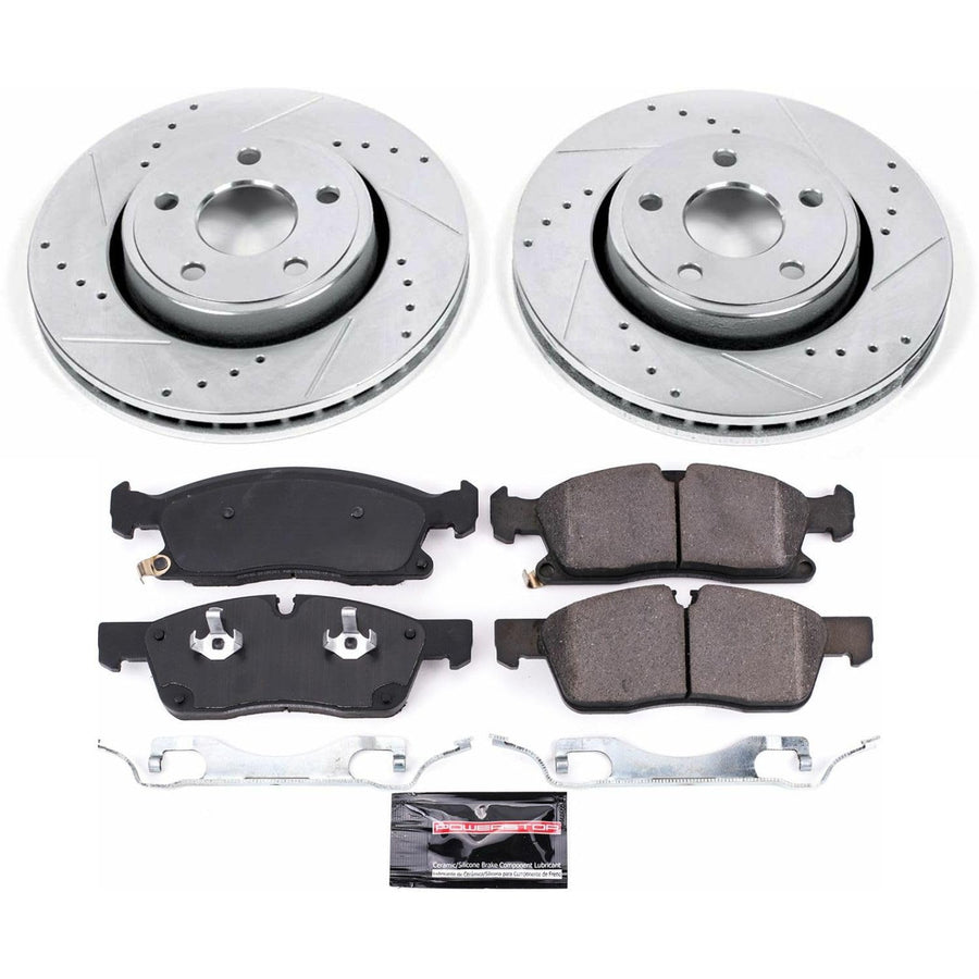 Power Stop K7412 Z23 Carbon Fiber Brake Pads with Drilled & Slotted Brake Rotors Kit For Jeep Grand Cherokee 2017-2020 [Model Specific]