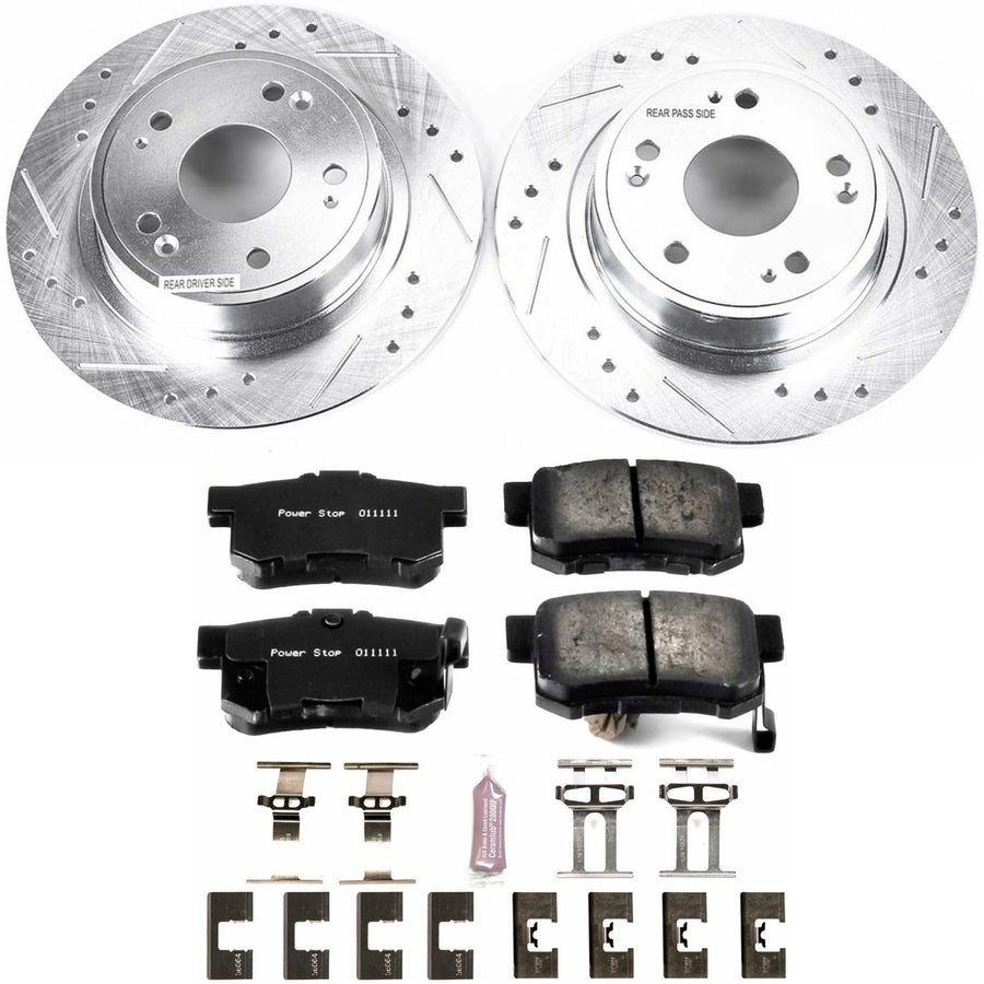 Power Stop K3128 Z23 Carbon Fiber Brake Pads Rear with Drilled & Slotted Brake Rotors Kit For Acura ILX 2016-2022, Honda Accord 2005-2007 [Model Specific]