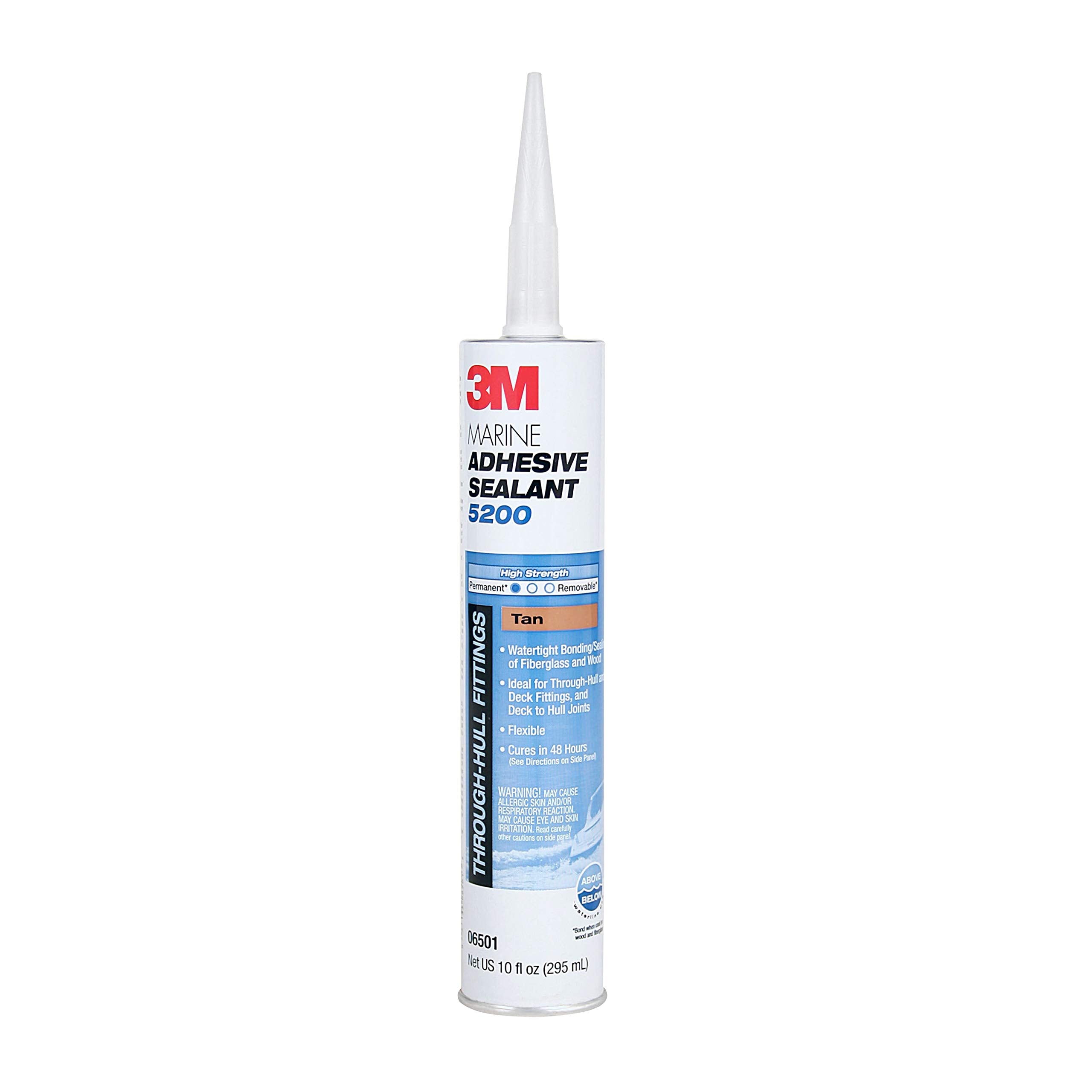3M Marine Sealant Adhesive 5200 (06501) Permanent Bonding and Sealing for Boats and RVs Above and Below the Waterline Waterproof Repair, Tan, 10 fl oz Cartridge