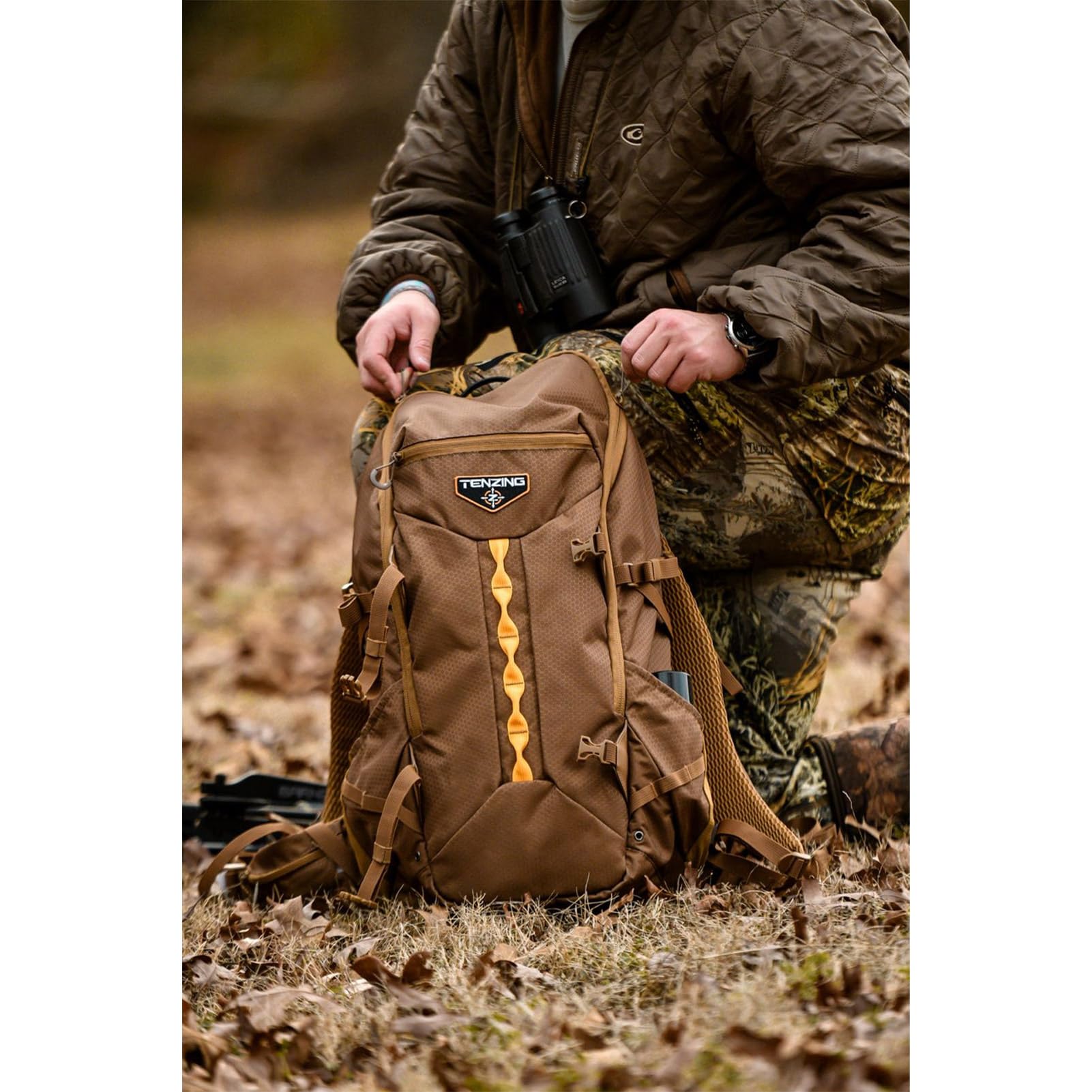Whitetail TENZING 2100 Day Pack, Buckskin Tan Hydration Bladder Compatible Durable Camo Backpack with 4 Compartments & 15 Organizational Pockets for Hunting Gear and Equipment