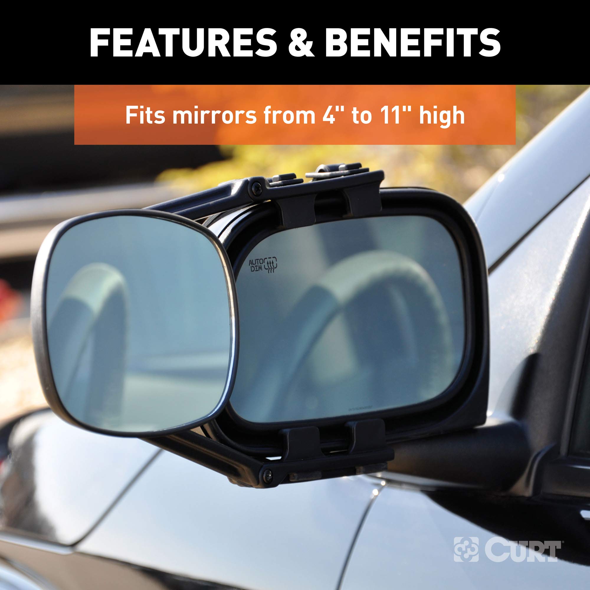 CURT 5-Inch x 7-1/2-Inch Universal Strap-On Adjustable Extendable Towing Mirror 20002
