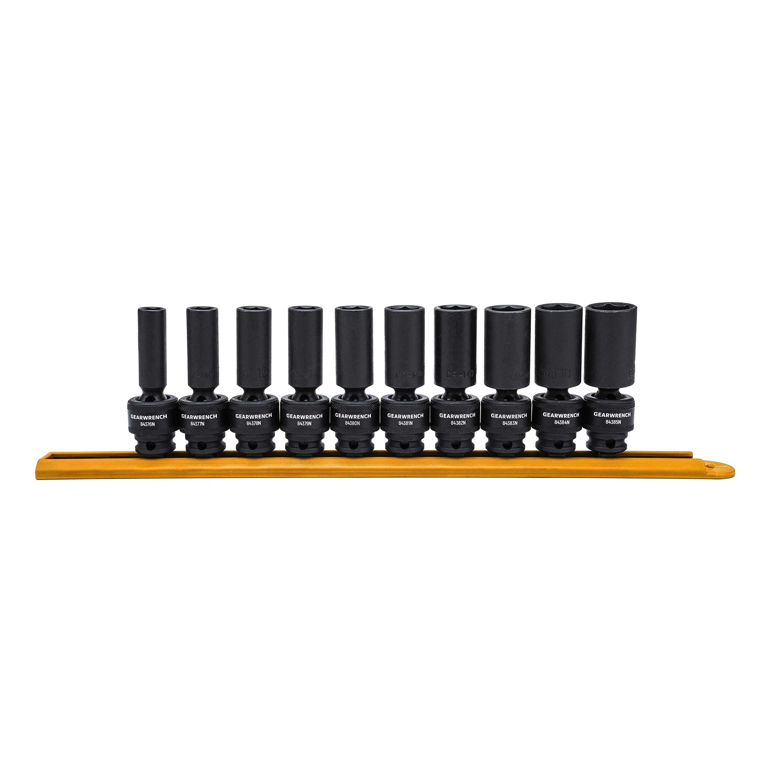 10 Pc. GEARWRENCH 3/8 Inch Drive 6 Pt. Deep Universal Impact Socket Set, Metric - 84924N