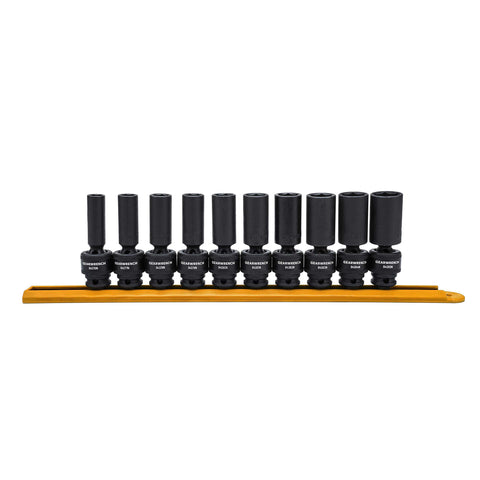10 Pc. GEARWRENCH 3/8 Inch Drive 6 Pt. Deep Universal Impact Socket Set, Metric - 84924N