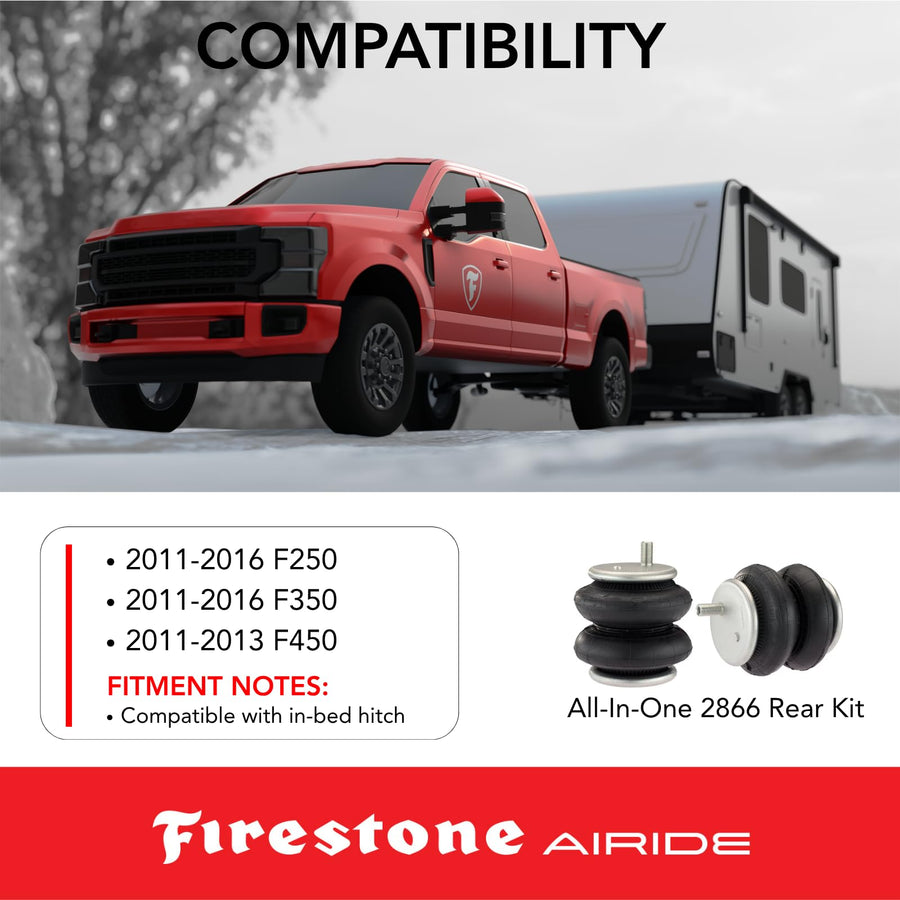 Firestone 2866 Airide All-In-One Wireless Rear Air Spring Kit fits 2011-2016 F250 F350 & 2011-2013 F450 | Up to 5,000 lbs Load Capacity | 5-100 PSI | Easy Installation