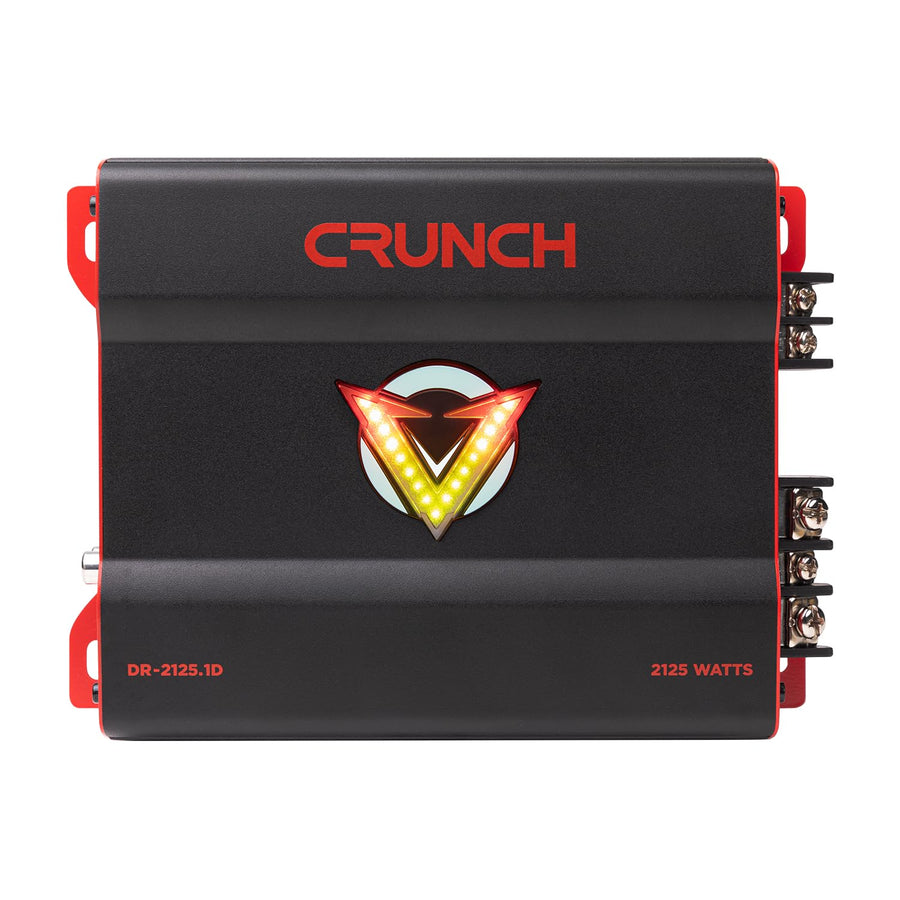 Crunch V-Drive 2125W Mono Block Subwoofer Car Audio Amplifier - Class D, LED VU-Meter, QTD Cooling, Adjustable Crossovers, Bass Remote, PWM Power Supply