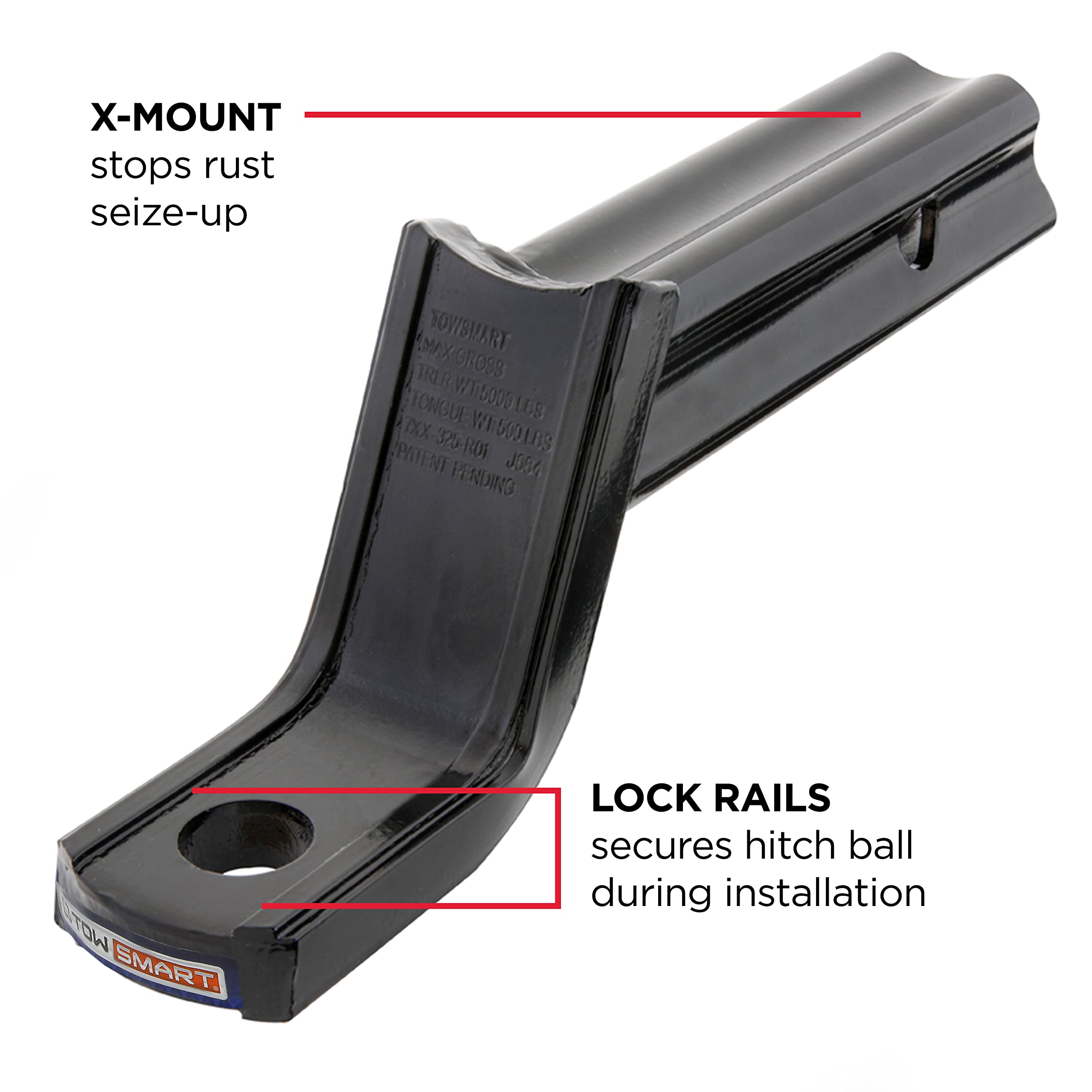 Class III TOWSMART, 5,000 lb., 3-1/4 in. Drop x 2 in. Rise x 1 in. Shank, X-Mount Trailer Hitch Ball Mount