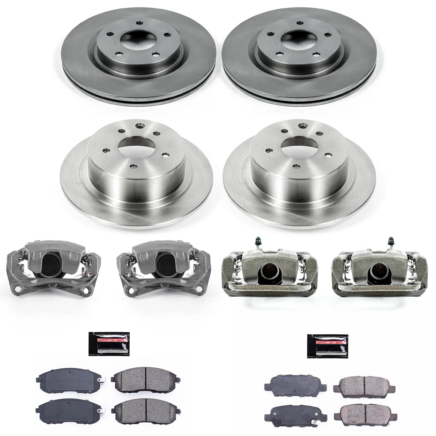 Power Stop KCOE7865 Replacement Autospeciality Front and Rear Caliper Kit- OE Rotors | Ceramic Brake Pads | Calipers For Nissan Altima 2007-2010 [Vehicle Specific]