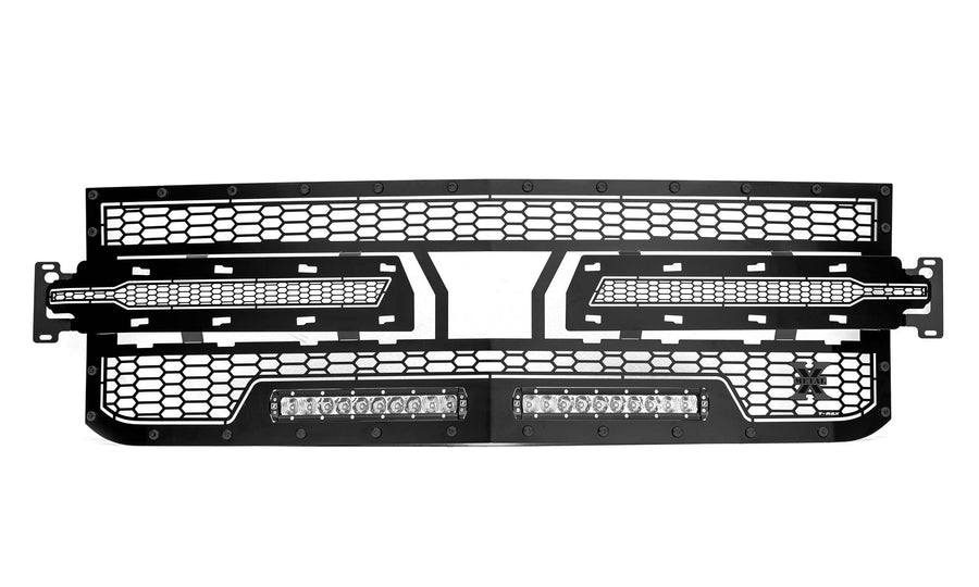 1500 Stealth Torch Grille, 1 Pc, Black, Compatible with Silverado (2019-2022), Black Studs with (2) 10 Inch LEDs, Does Not Fit Vehicles with Camera - PN #7311261-BR