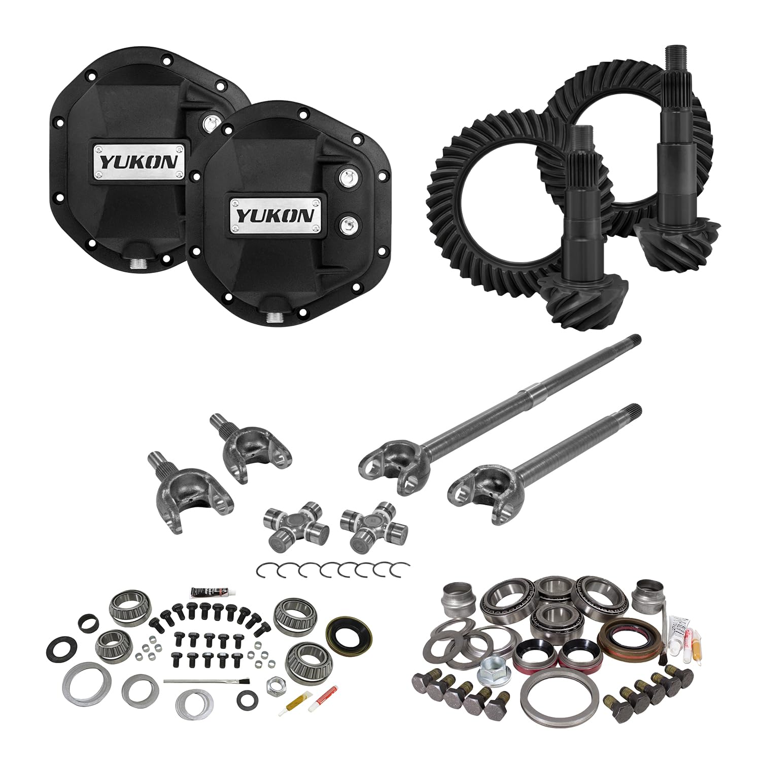 Stage 3 Yukon Re-Gear Kit w/Diff Covers for Dana 44, 4340 Chromoly Fr Axles, 5.38 Ratio, Spline 24, Compatible with Jeep JK, YGK017STG3