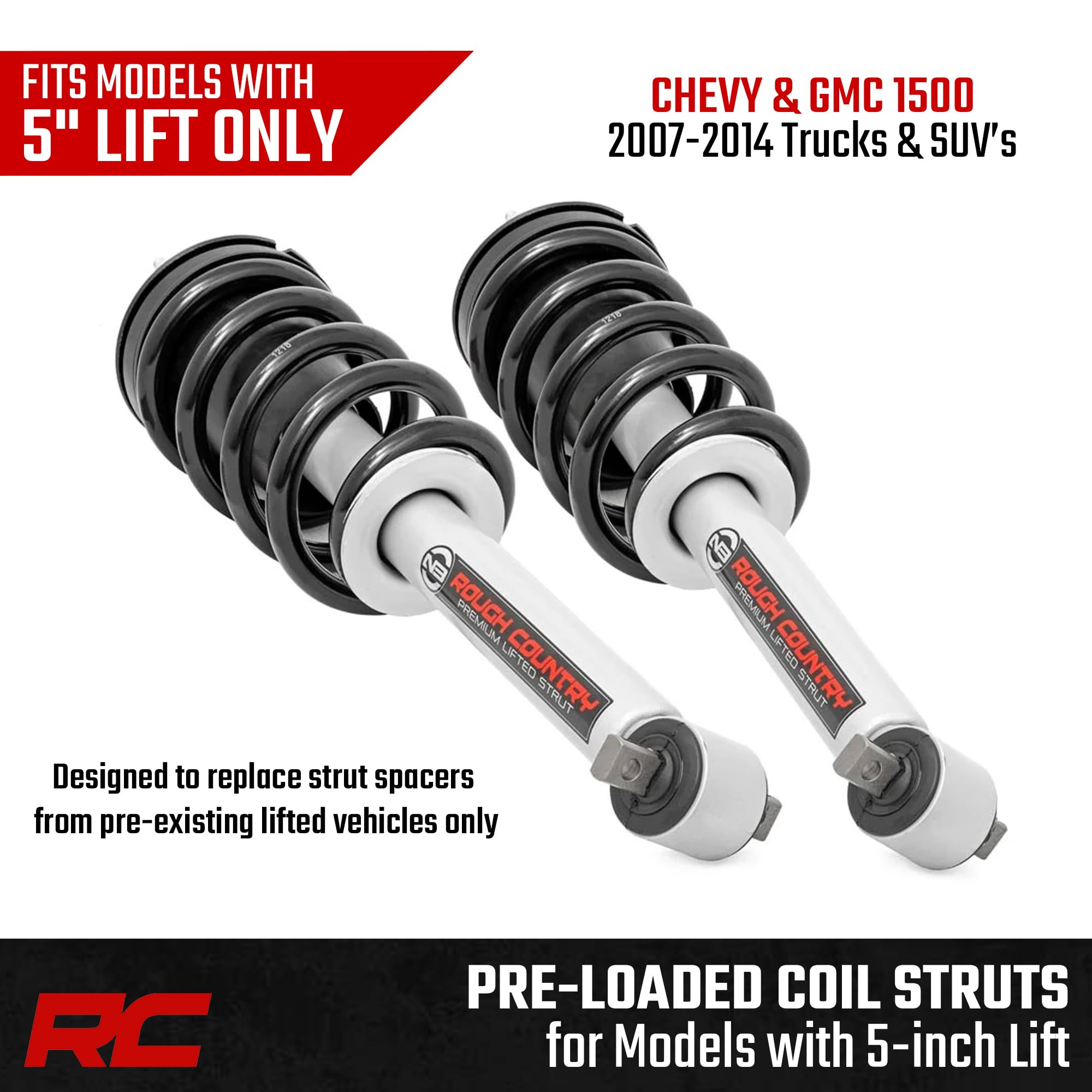 5" Rough Country Loaded N3 Lifted Struts for 2007-2013 Chevy/GMC 1500-501031