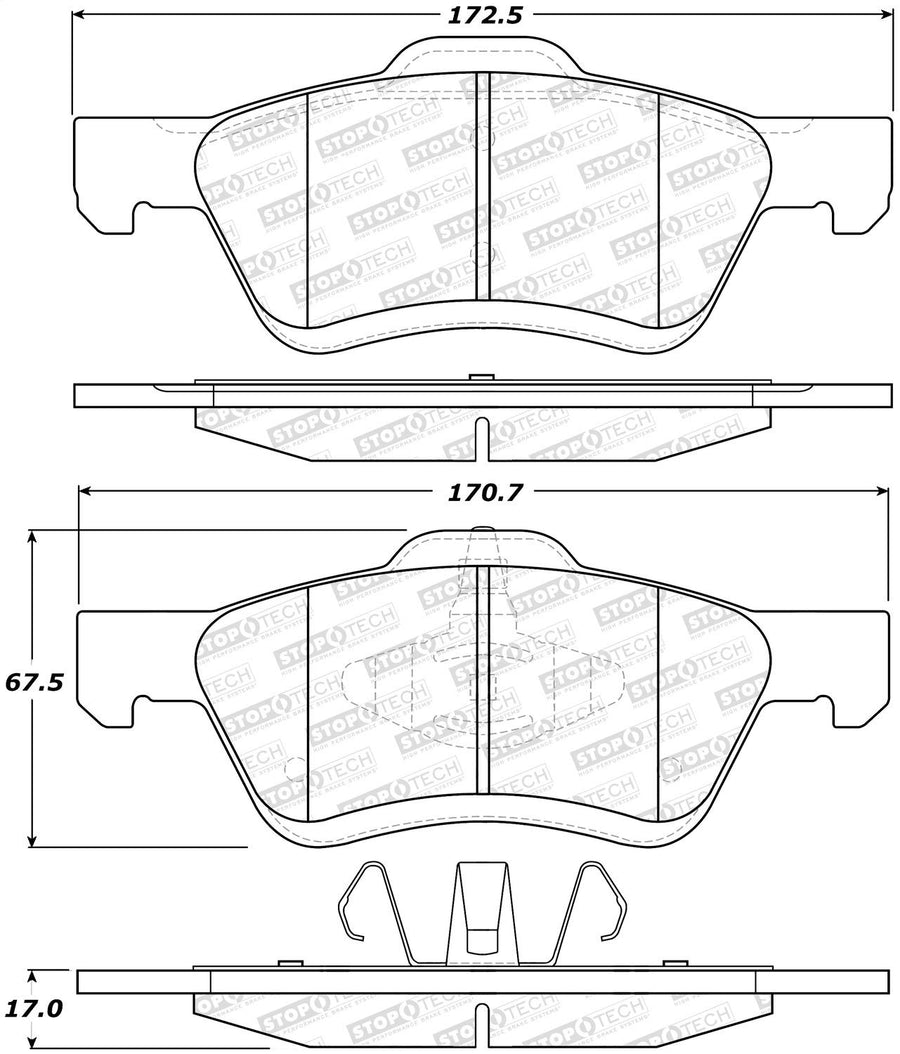 Front StopTech 308.10471 Brake Pads with Shims and Hardware