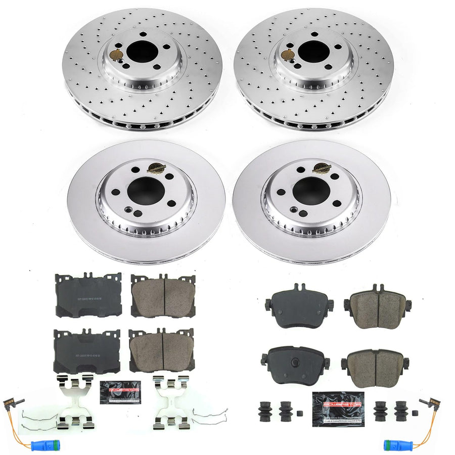 Power Stop Z23 Front and Rear Coated Rotor Kit-Coated Brake Pads, Carbon Ceramic Brake Rotors