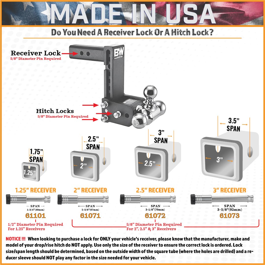 3 Pack, Keyed Alike, InfiniteRule Security 61673 Receiver Locks for 3" Receiver