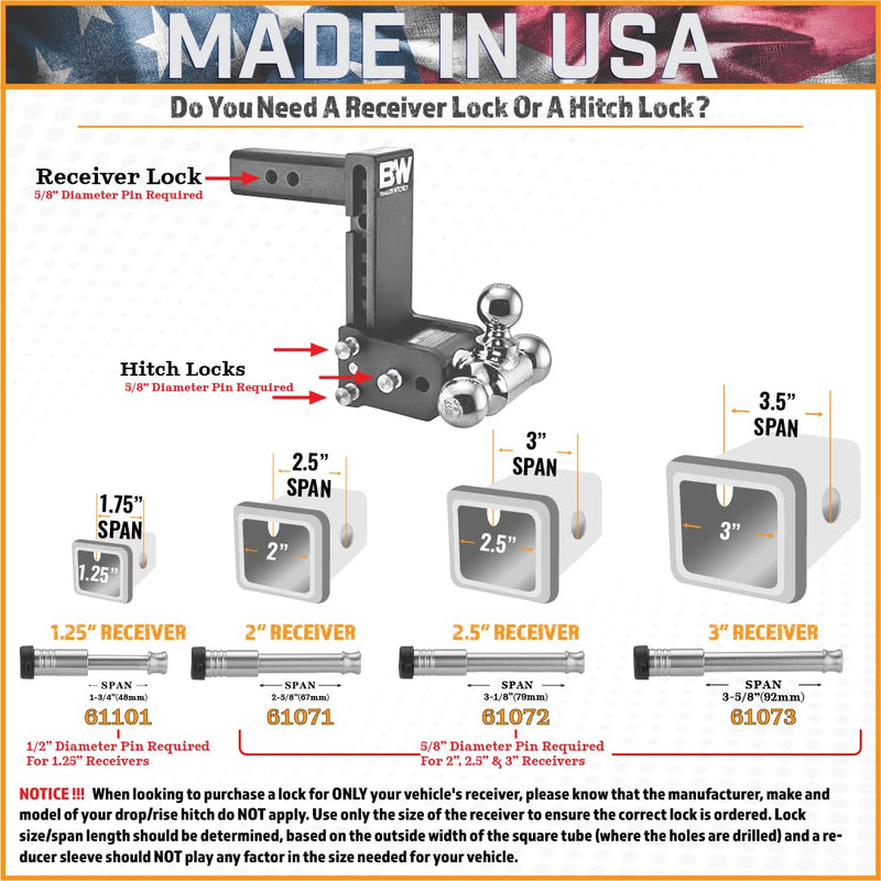 3 Pack, Keyed Alike, InfiniteRule Security 61673 Receiver Locks for 3" Receiver