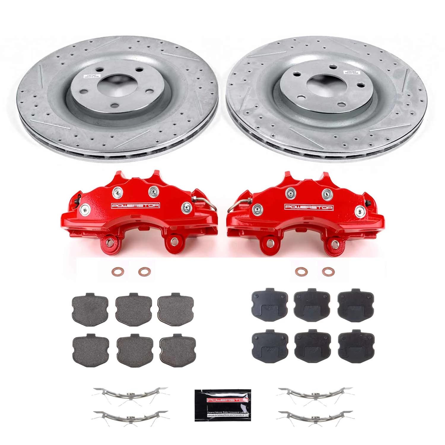 Power Stop Z23 KC1444 Daily Driver Front Caliper Kit-Drilled/Slotted Brake Rotors & Carbon-Fiber Ceramic Brake Pads For Chevrolet Corvette 2006-2013 [Model Specific]