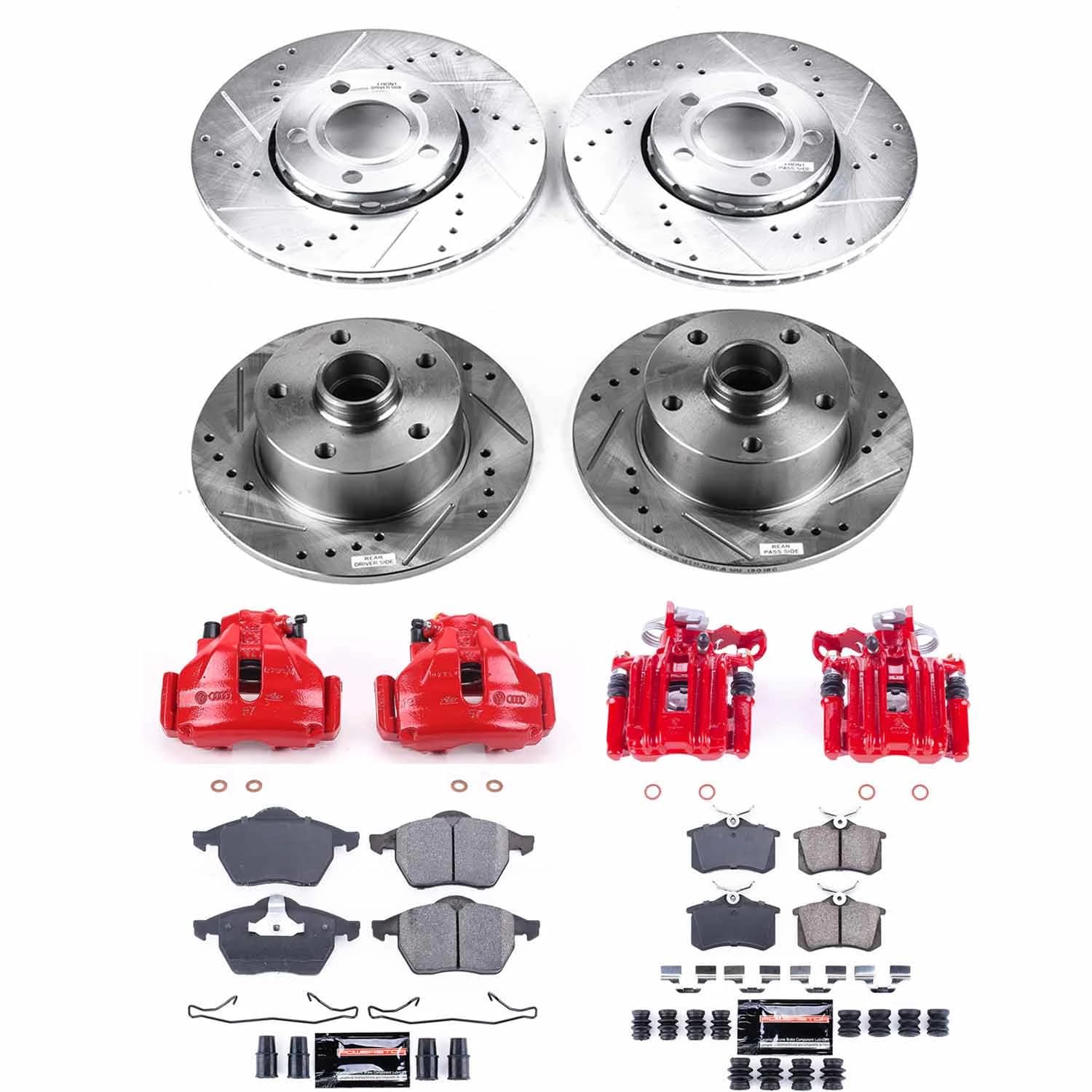Power Stop Z23 KC2824 Evolution Sport Brake Upgrade Kit with Powder Coated Calipers- Front & Rear For Audi A4 1998 [Model Specific]