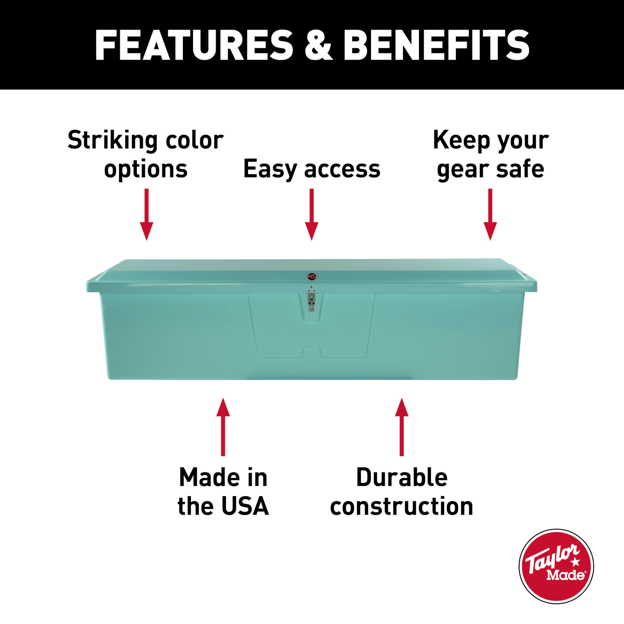 Taylor Made Fisherman’s Stow N’ Go Fiberglass Dock Box, Extra Large (24"H X 95"W X 22"D), Seafoam Green, Smooth Interior Finish, Lockable Latch, Stainless-Steel Hardware - 83560SF