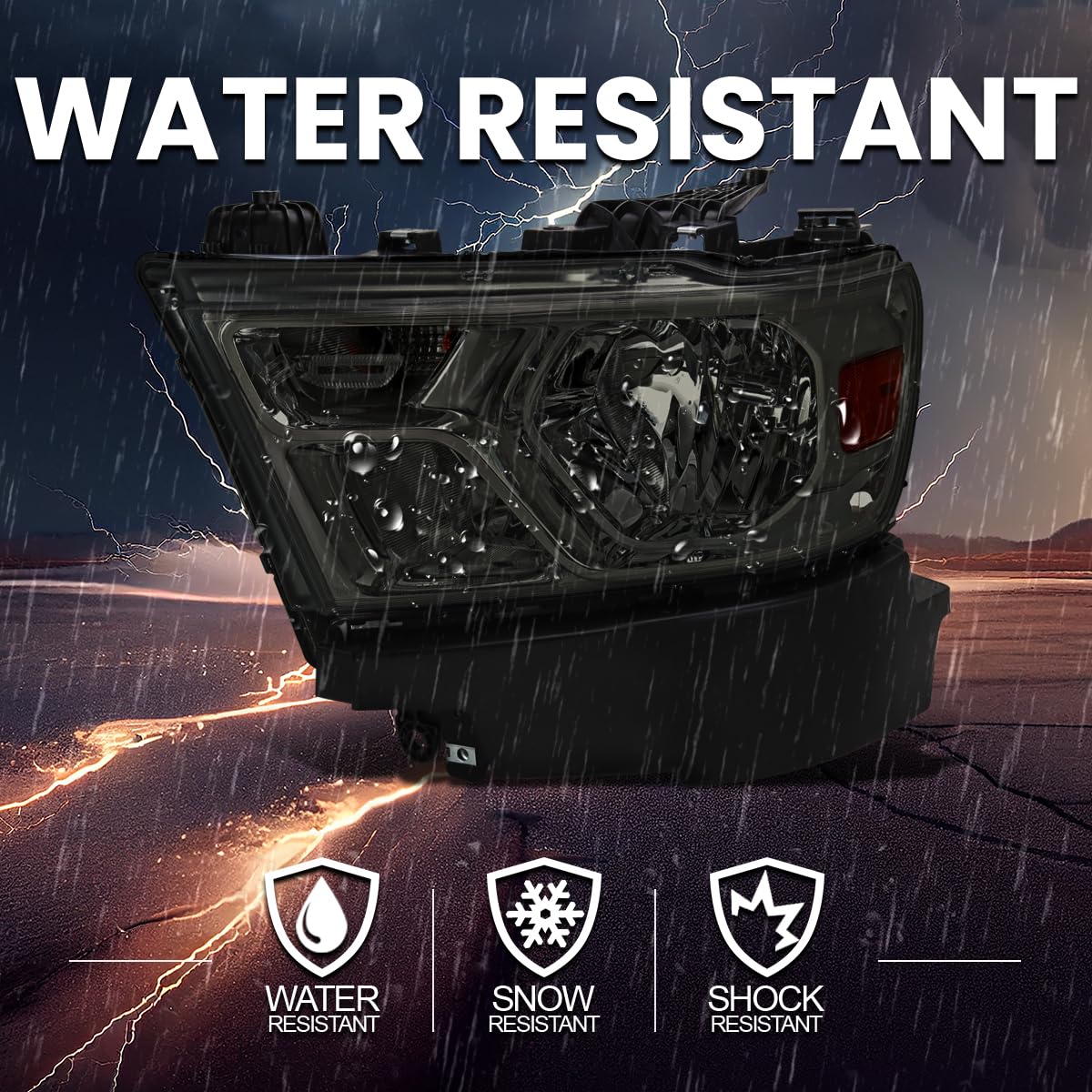Smoke Headlights SPEC-D TUNING Compatible with 2019-2024 Ram 1500, Left + Right Pair Headlamp Assembly