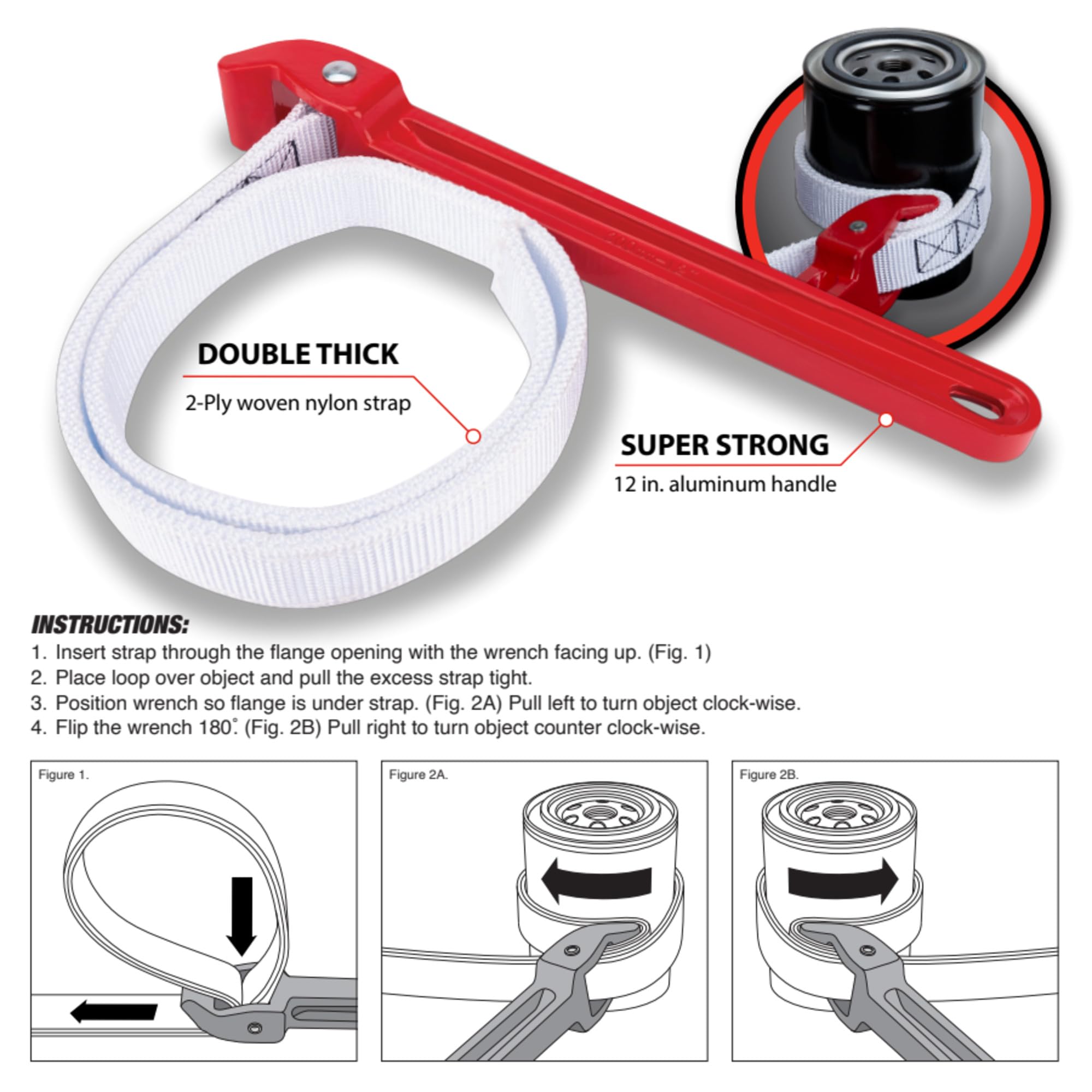 12-Inch Performance Tool W2150 Aluminum Strap Wrench with Double Thick Nylon Strap for Tightening or Loosening Pipes and Fittings up to 9-Inches