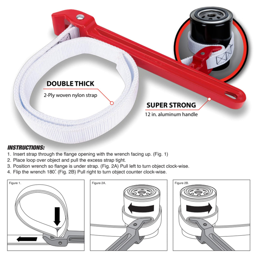 12-Inch Performance Tool W2150 Aluminum Strap Wrench with Double Thick Nylon Strap for Tightening or Loosening Pipes and Fittings up to 9-Inches