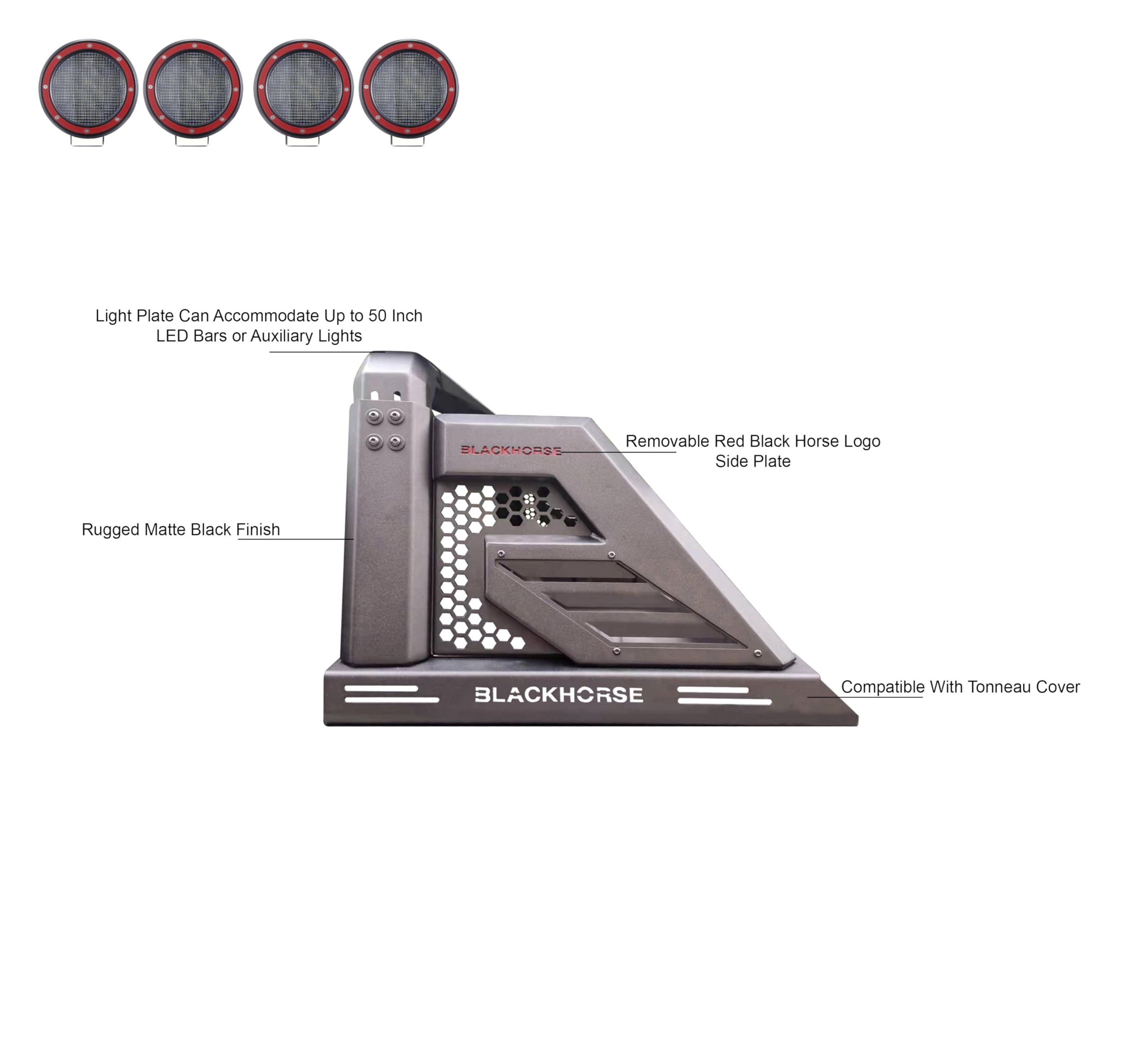 ARMOUR II Black Horse Roll Bar Kit Bk Compatible with 00-24 Ram 2500/3500|01-24 Silverado 2500/3500 HD|00-24 F-150|17-24 Titan|01-24 Sierra 1500|07-24 Tundra|01-24 GMC Sierra 1500/2500 HD-AR2-01B-PLFR