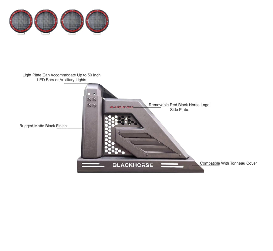 ARMOUR II Black Horse Roll Bar Kit Bk Compatible with 00-24 Ram 2500/3500|01-24 Silverado 2500/3500 HD|00-24 F-150|17-24 Titan|01-24 Sierra 1500|07-24 Tundra|01-24 GMC Sierra 1500/2500 HD-AR2-01B-PLFR