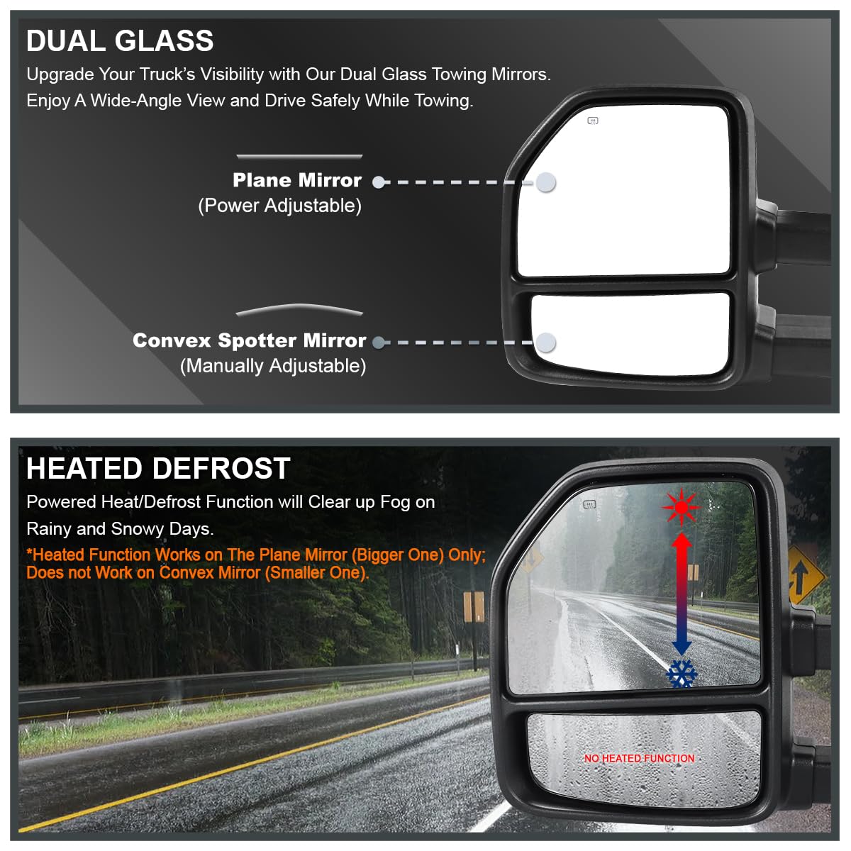 Spec-D Tuning Chrome Telescopic Power Heated Clear Signal Towing Mirrors Compatible with 1999-2016 Ford F-250, F-350, F-450 Super Duty Left + Right Pair