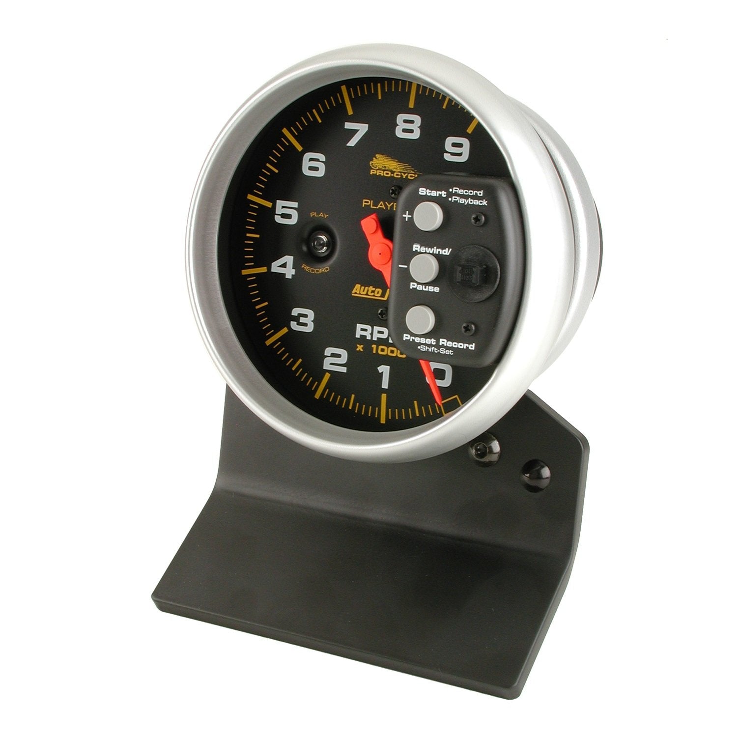 Tach AutoMeter Gauge, 5", 9K RPM, Pedestal W/RPM Playback, Black, Pro-Cycle (19266)