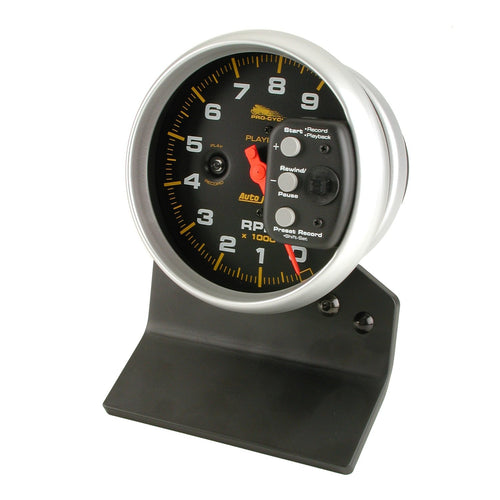 Tach AutoMeter Gauge, 5", 9K RPM, Pedestal W/RPM Playback, Black, Pro-Cycle (19266)