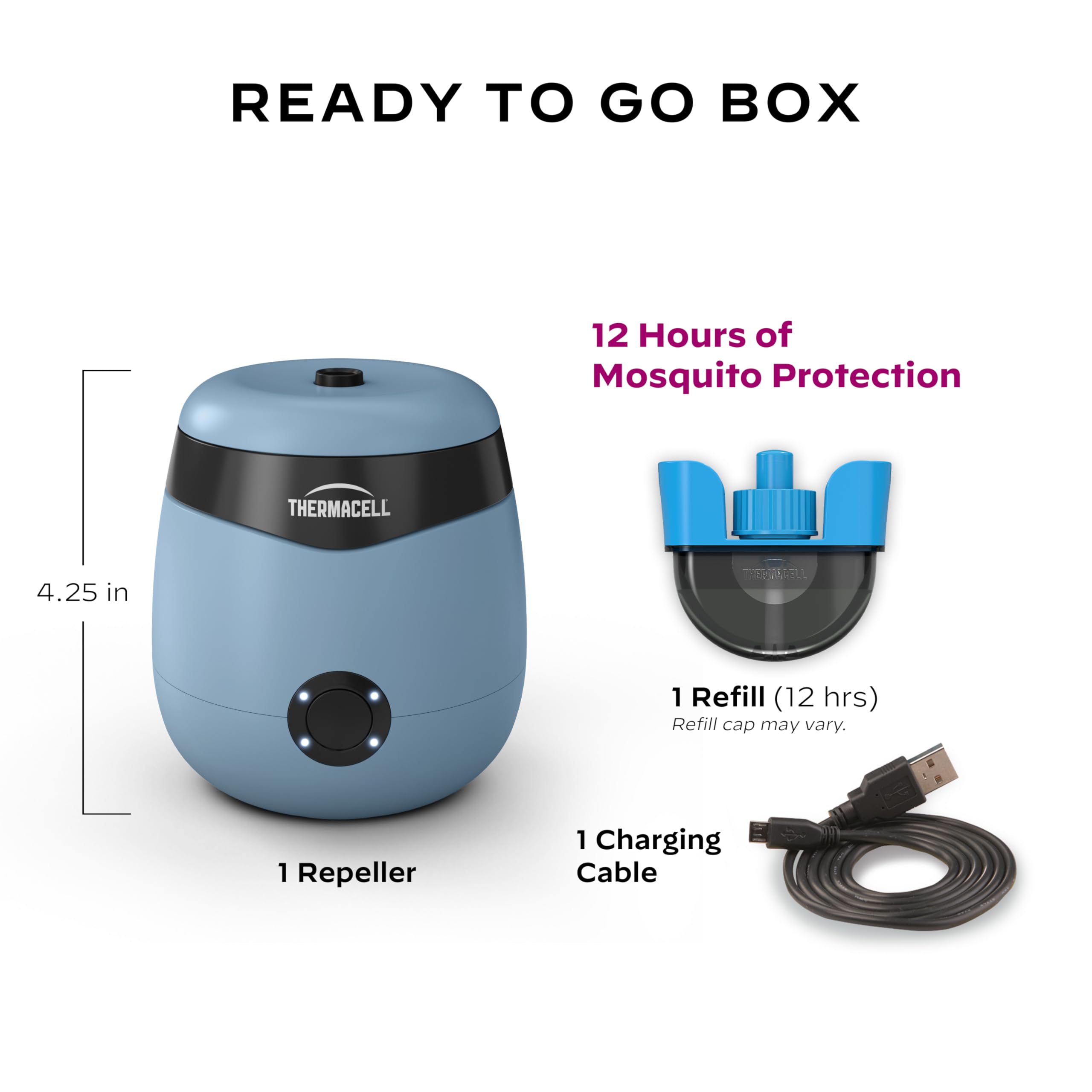 E-Series Thermacell E55 Rechargeable Mosquito Repeller with 20' Mosquito Protection Zone; Blue; Includes 12-Hr Repellent Refill; Bug Spray Alternative; Scent Free; No Candle or Flame