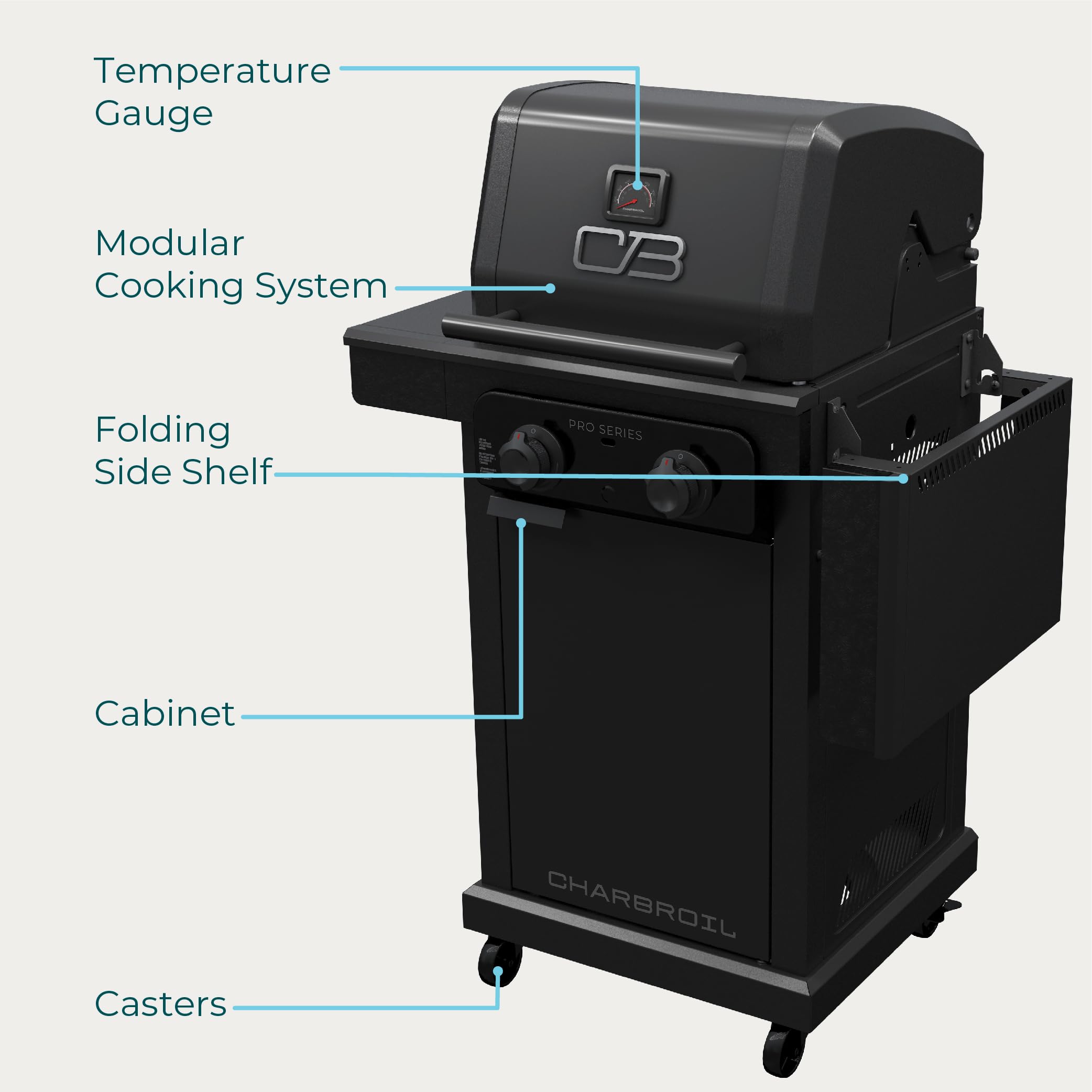 Pro Series Charbroil with Amplifire Infrared Technology 2-Burner Propane Gas Grill and Griddle Cabinet, Black - 463676724