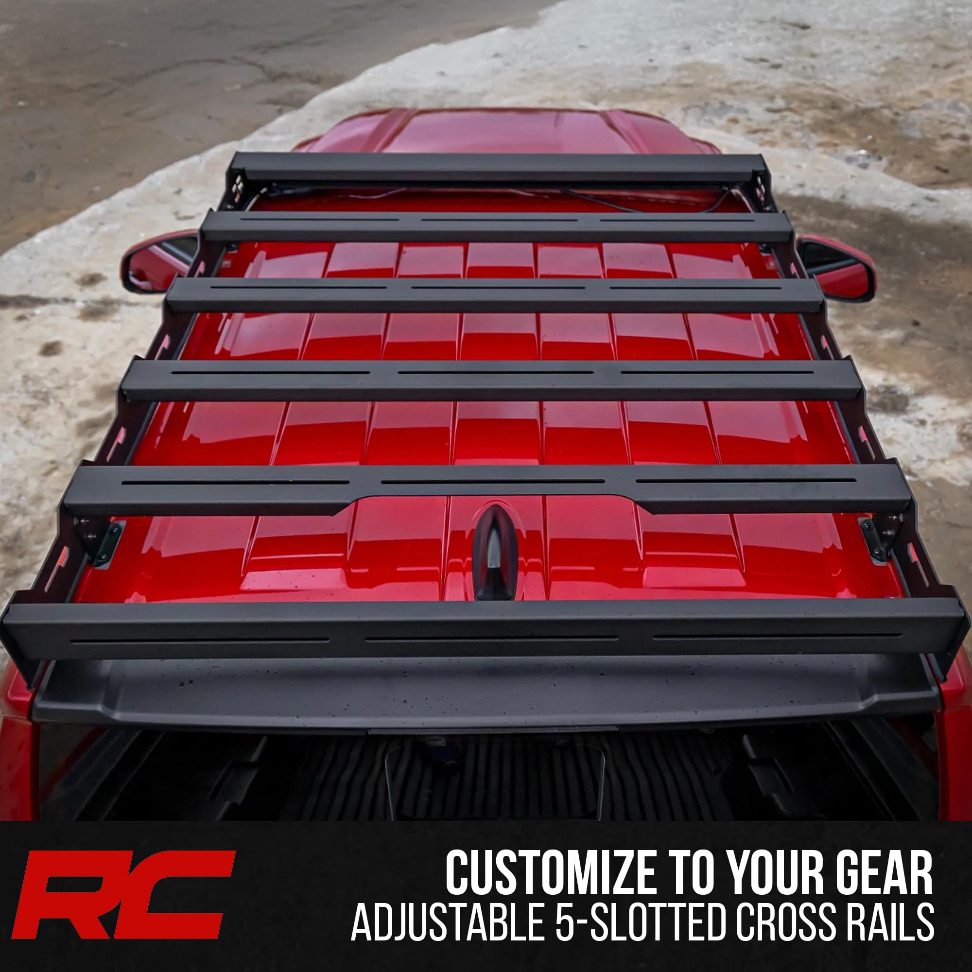 Roof Rack Rough Country with 40" LED Light Bar for Toyota Tacoma (2024–2025) - Heavy-Duty Cargo Rack with Slotted Cross Rails & 250 lb Capacity, No-Drill Bolt-On Installation