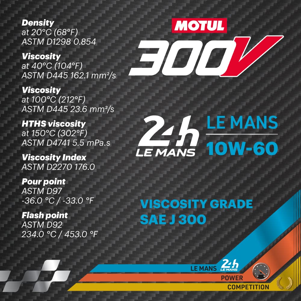 300V Motul 110864 10W-60 LE MANS Car Racing Motor Oil Full Synthetic Engine Lubricant 2 Liter High Performance 4-Stroke Ester Core