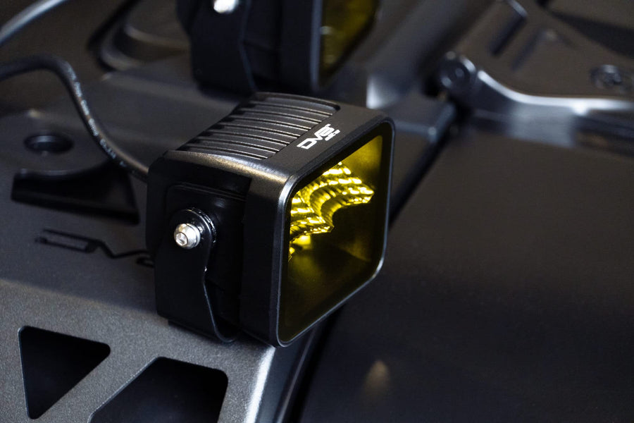 3-Inch DV8 Offroad Elite Series LED Amber Off-Road Light Pod | Flood Light Pattern | Size: 3” x 3” x 2.75” | Bezel-Less Housing with Heat Fins