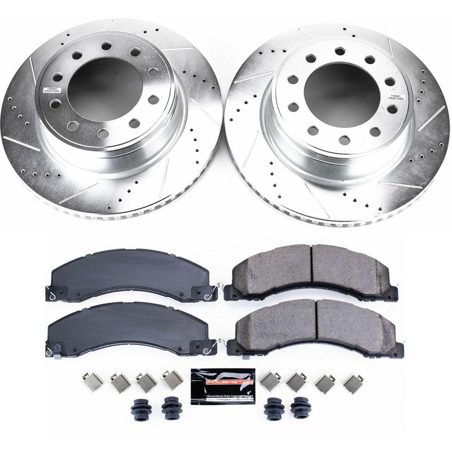 Power Stop K5567 Z23 Carbon Fiber Brake Pads Front with Drilled & Slotted Brake Rotors Kit For Dodge Ram 4500, Dodge Ram 5500, Ram 4500, Ram 5500 [Model Specific]