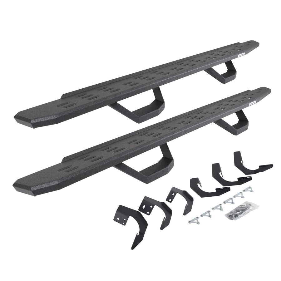 Go Rhino Running Boards RB30, Brackets, & 2 Pair of Drop Steps | Galvanized Steel, Protective Bedliner Coating | 6962998020T | Fits 2019-2023 RAM 1500 Classic Quad Cab & 2015-2018 RAM 1500 Quad Cab