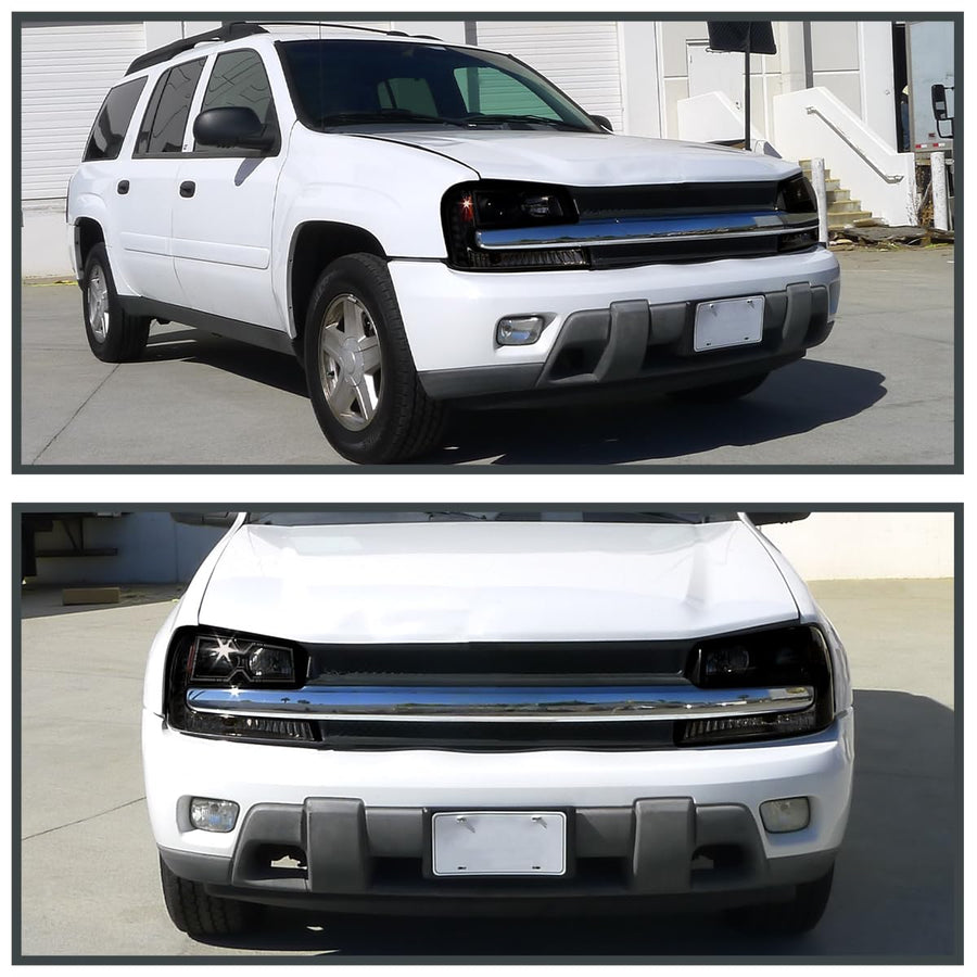 Smoke SPEC-D TUNING Projector Headlights w/LED Compatible with 2002-2009 Chevy Trailblazer, Left + Right Pair Headlamps Assembly