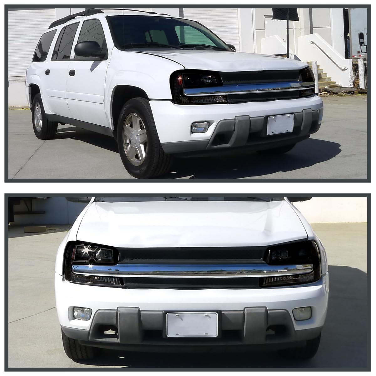 Black Smoke SPEC-D TUNING Projector Headlights w/LED Compatible with 2002-2009 Chevy Trailblazer, Left + Right Pair Headlamps Assembly