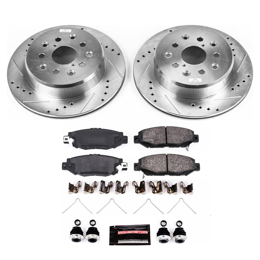 Power Stop K1080 Z23 Carbon Fiber Brake Pads with Drilled & Slotted Brake Rotors Kit For Lexus GS300 1993-1997, Toyota Supra 1993-1998 [Model Specific]
