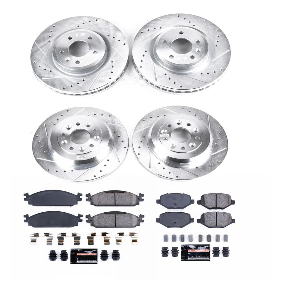 Power Stop K8970 Front and Rear Carbon-Fiber Ceramic Brake Pad and Drilled and Slotted Rotor Z23 Daily Driver Kit For Lincoln MKT 2010 [Model Specific]