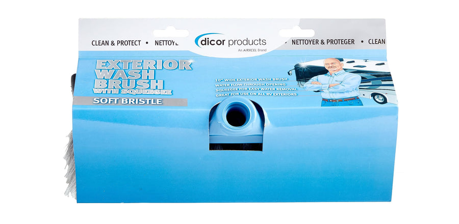 Dicor Soft Bristle CP-SB10SQE Exterior Wash Brush with Squeegee for RV Roof Cleaning and Maintenance