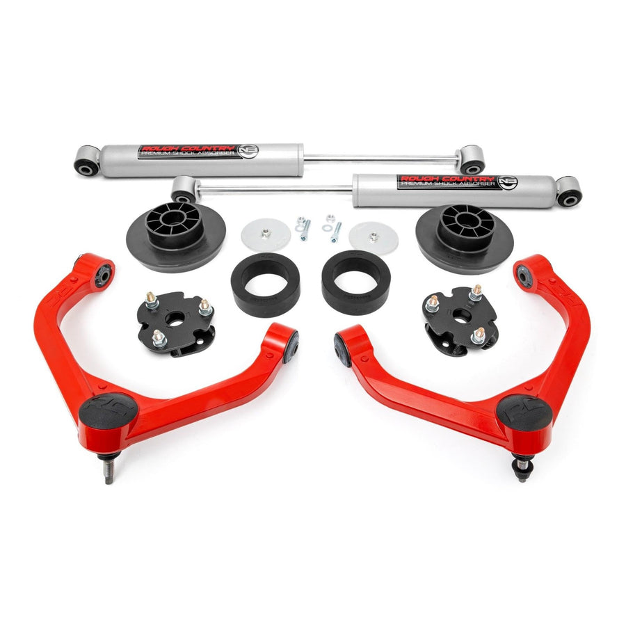 3" Rough Country Suspension Lift Kit with Strut Spacers & N3 Rear Shocks for Ram 1500 4WD (2012-2018) - Red Upper Control Arms