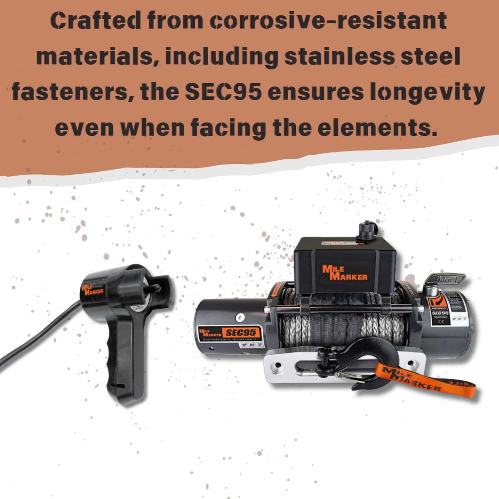 SEC95 Mile Marker 76-53246BW Winch - 9500 lb. Weight Capacity - Synthetic Rope & Hawse Fairlead - Remote with 12’ Cord - User Friendly - Integrated Kill Switch - Fully Sealed 500 Amp Solenoids
