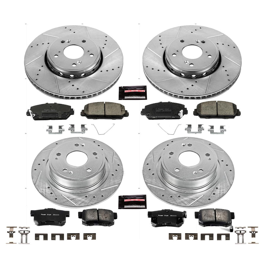 Power Stop K7283 Z23 Carbon Fiber Brake Pads Front and Rear with Drilled & Slotted Brake Rotors Kit For Acura ILX 2016 [Model Specific]