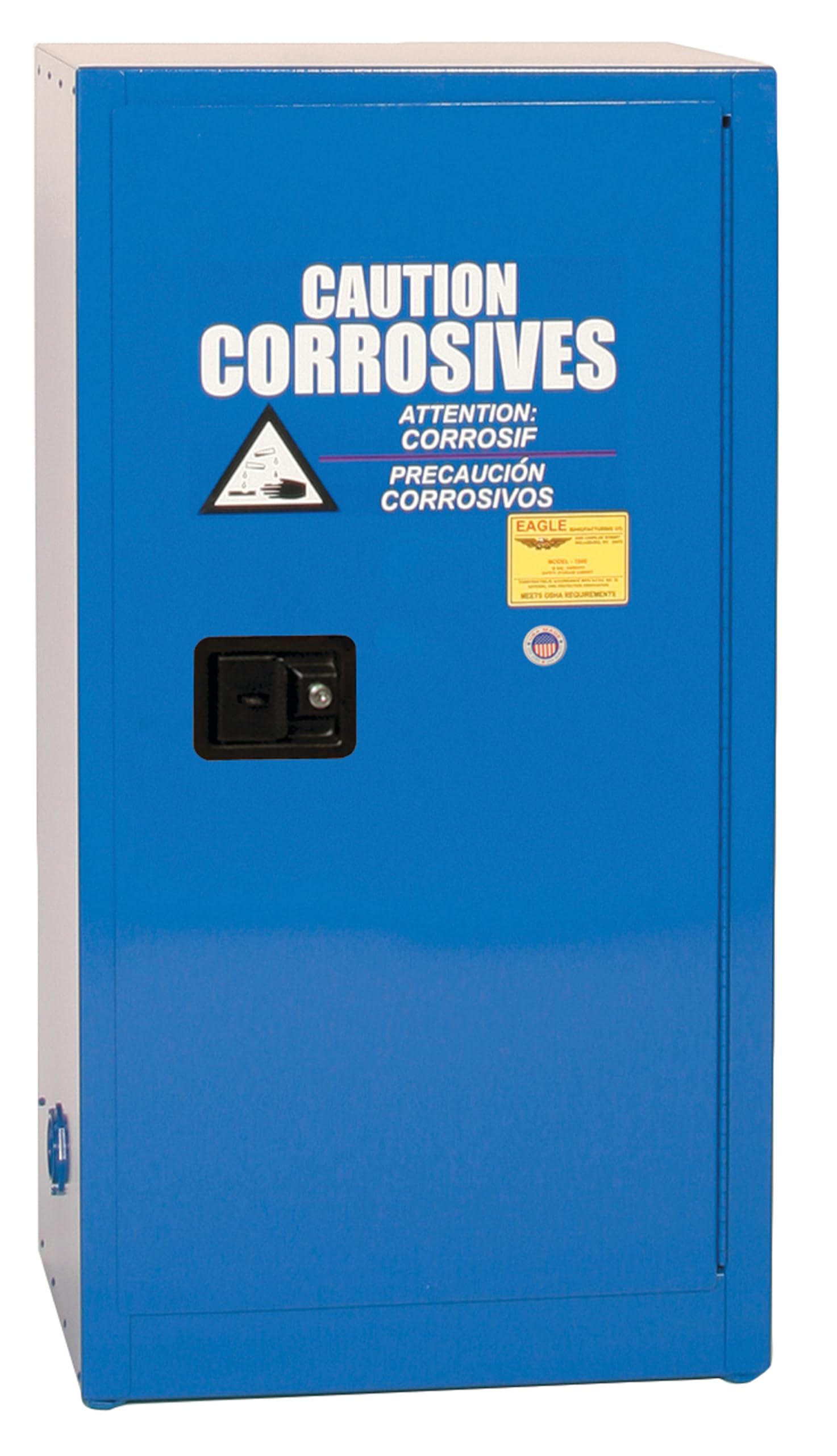 Eagle 16 Gallon Metal Safety Cabinet, Acid and Corrosive, Space Saver, 1 Shelf, 1 Door, Self-Close, Made in The USA, Blue, CRA1905X