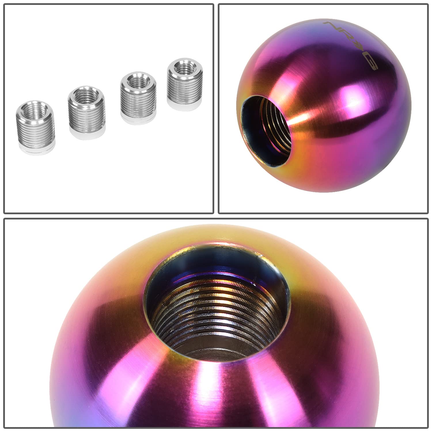 NRG Innovations Shift Knob NRG-SK-350MC Round Ball Style Lever Stick Shifter Handle Billet Metal Anodized for M10 X 1.25, M10 X 1.5, M12 X 1.25, M12 X 1.5 Thread Pattern Shifter