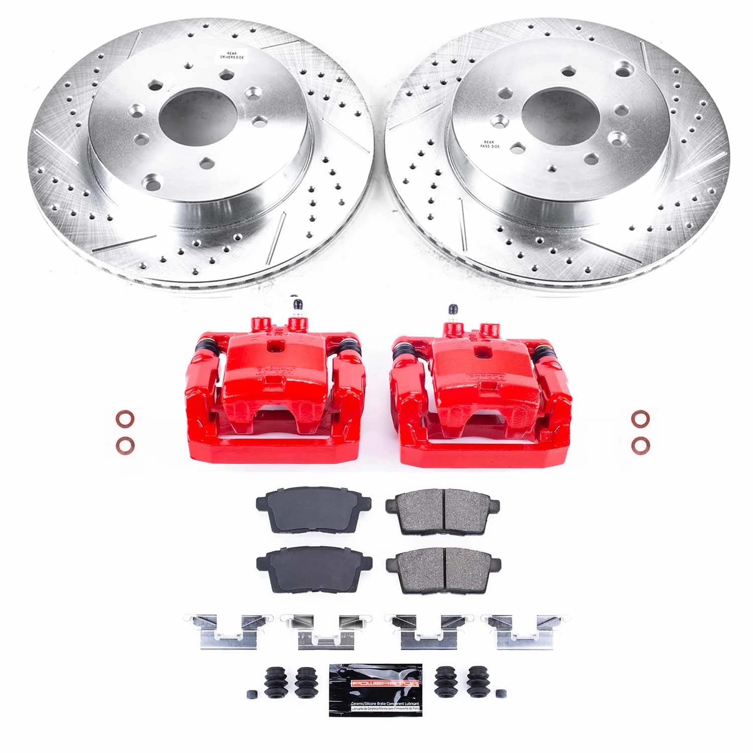 Z23 Evolution Power Stop KC5877A Rear Brake Caliper Kit-Brake Rotors, Carbon-Fiber Ceramic Brake Pads, Calipers For Mazda CX-9 2007-2015 [Model Specific]