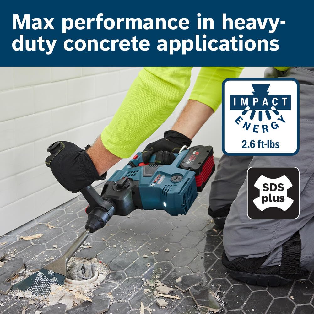 BOSCH 18V GBH18V-28CK28 Brushless Connected-Ready SDS-plus® Bulldog™ 1-1/8 In. Rotary Hammer with (2) CORE18V® Lithium-Ion 8 Ah High Power Batteries